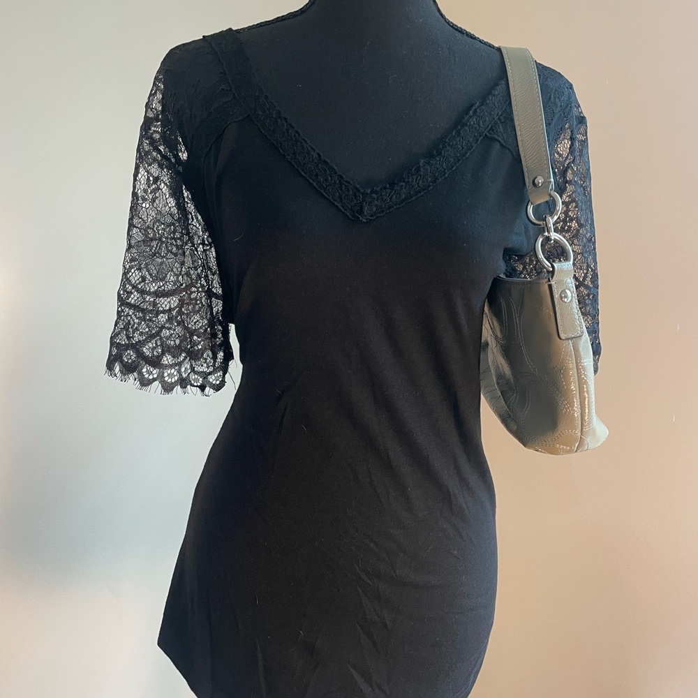 Large black laced V-neck shirt